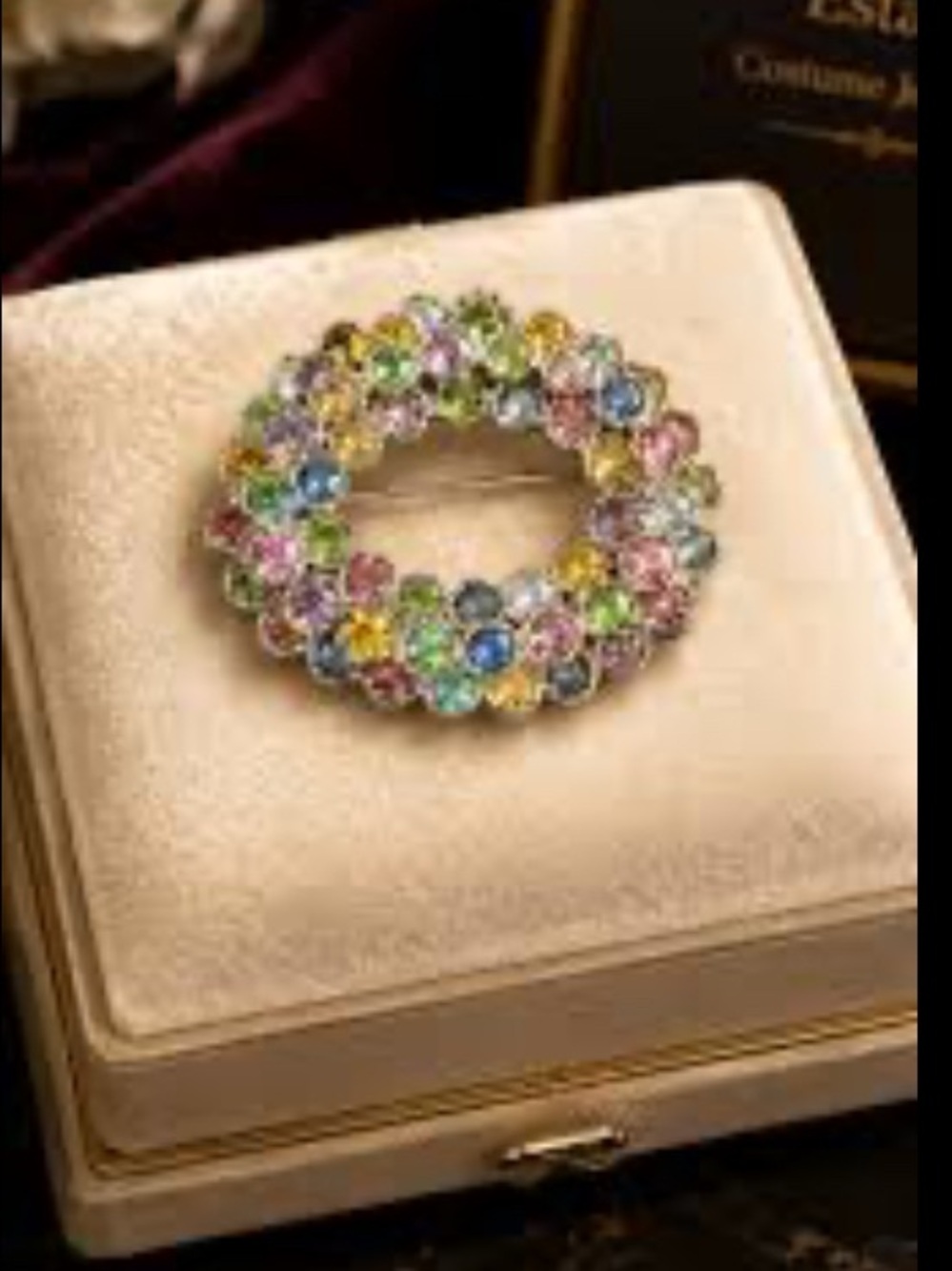 Multicolor Floral Crystal Wreath Brooch – Women Jewelry
